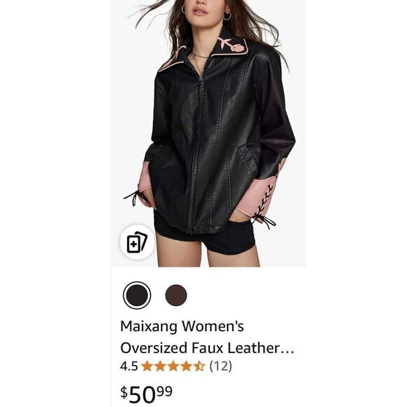 Maixang Oversized Faux Leather Embroidered Jackets Zip Up Motorcycle Coats - Picture 8 of 8